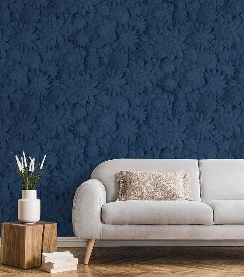 Dacre Dark Blue Floral Wallpaper - York Wallcoverings - FD42690 - York Wallcoverings Wallpaper