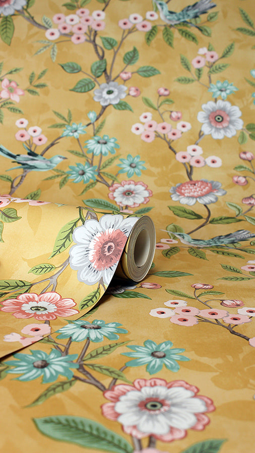 elspeth-mustard-floral-trail-wallpaper-york-wallcoverings-fd43446 - York Wallcoverings Wallpaper