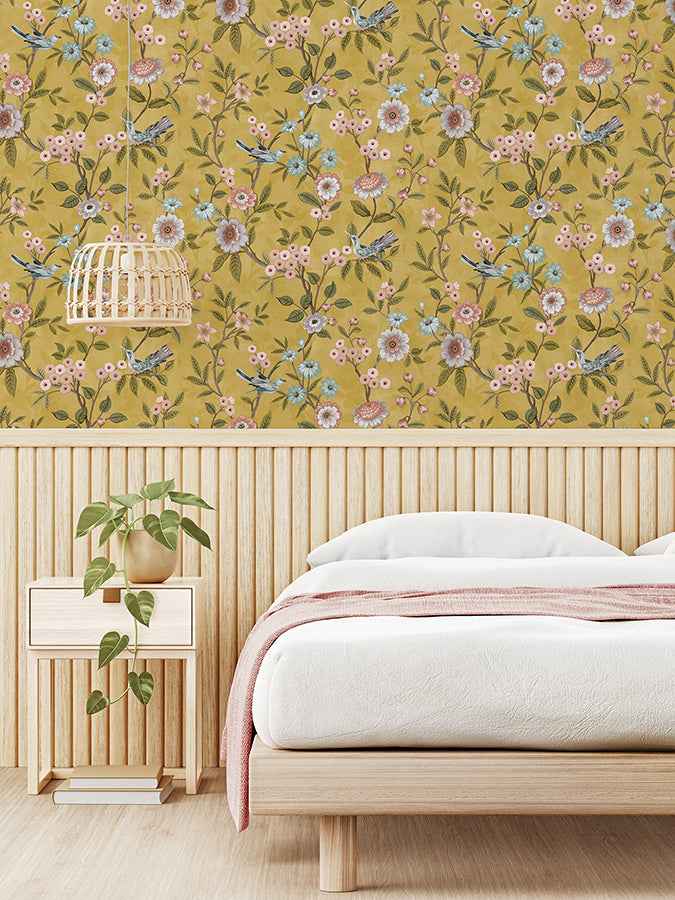 Elspeth Mustard Floral Trail Wallpaper - York Wallcoverings - FD43446 - York Wallcoverings Wallpaper