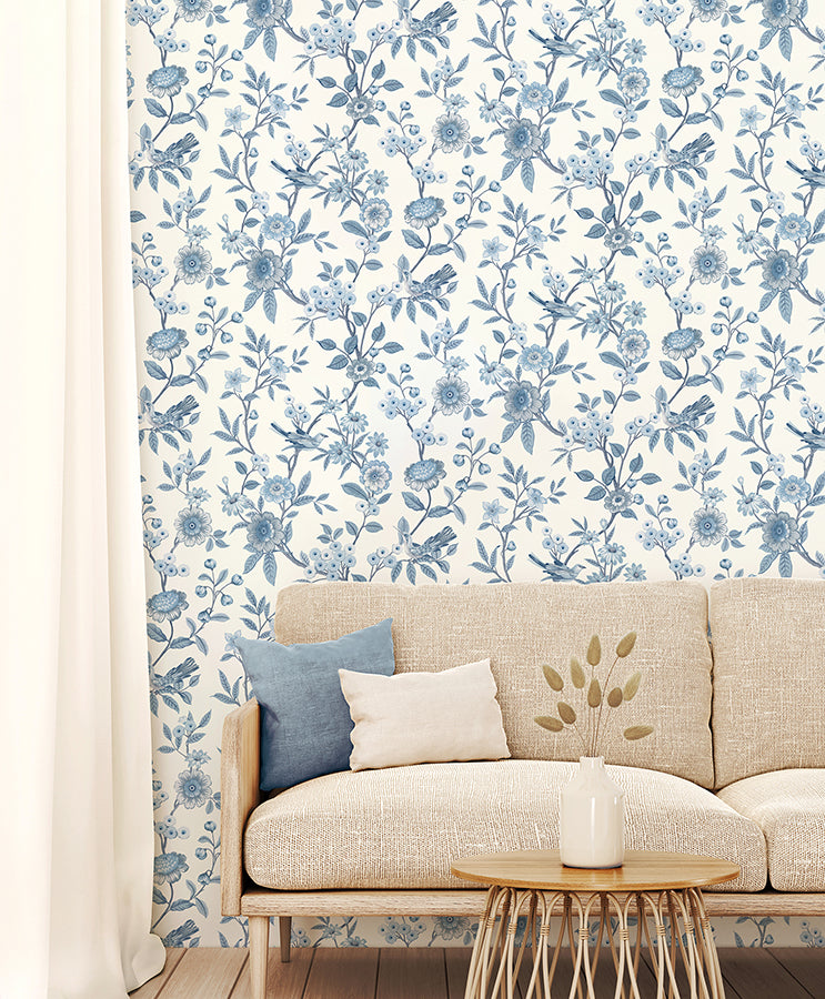elspeth-blue-floral-trail-wallpaper-york-wallcoverings-fd43447 - York Wallcoverings Wallpaper