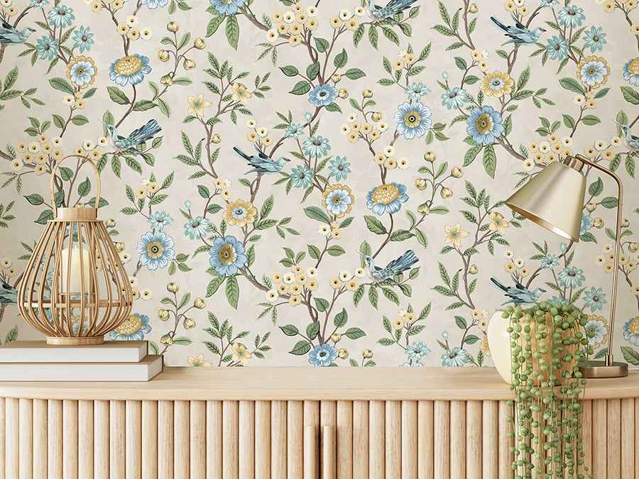 Elspeth Light Yellow Floral Trail Wallpaper - York Wallcoverings - FD43448 - York Wallcoverings Wallpaper