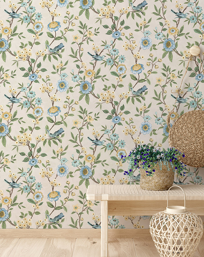 elspeth-light-yellow-floral-trail-wallpaper-york-wallcoverings-fd43448 - York Wallcoverings Wallpaper