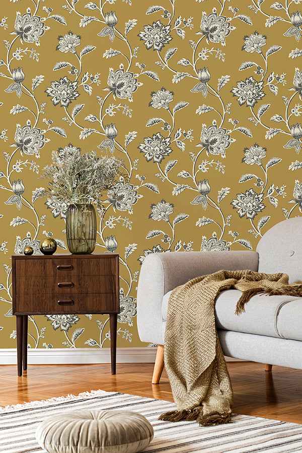 Juliette Mustard Jacobean Wallpaper - York Wallcoverings - FD43450 - York Wallcoverings Wallpaper