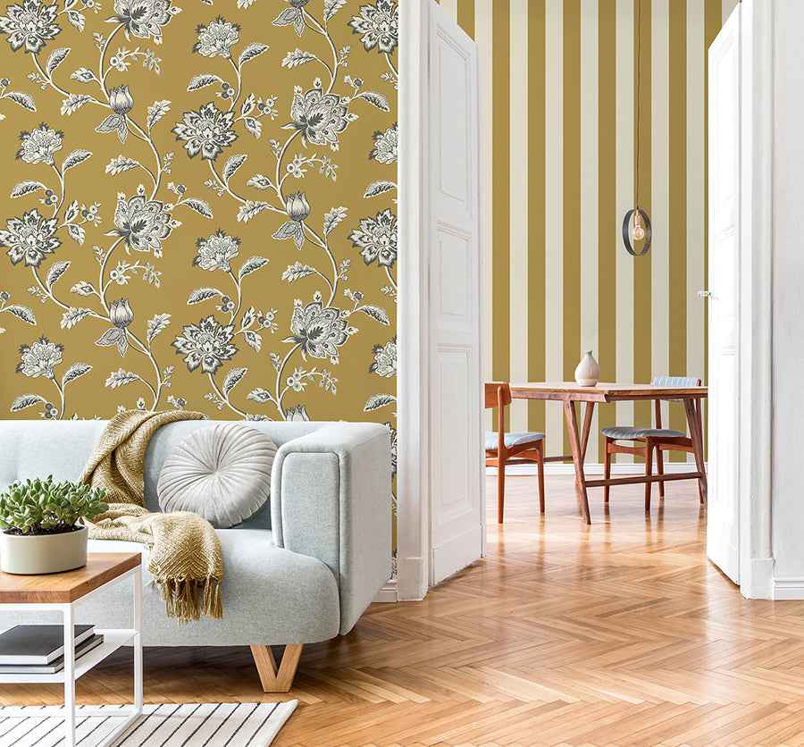 Juliette Mustard Jacobean Wallpaper - York Wallcoverings - FD43450 - York Wallcoverings Wallpaper