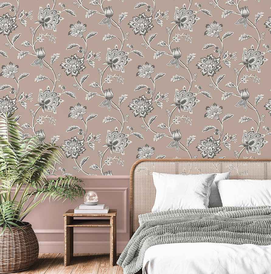 Juliette Light Pink Jacobean Wallpaper - York Wallcoverings - FD43451 - York Wallcoverings Wallpaper
