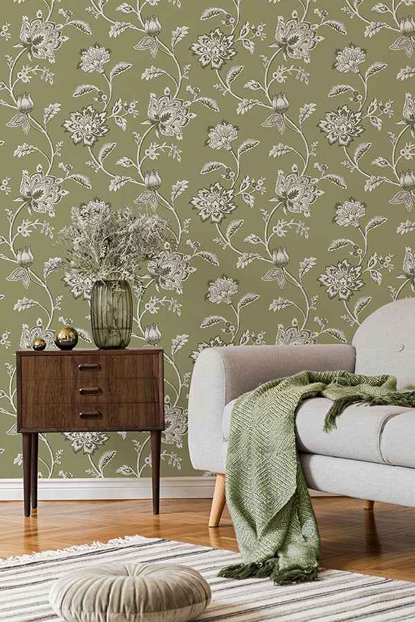 Juliette Sage Jacobean Wallpaper - York Wallcoverings - FD43454 - York Wallcoverings Wallpaper