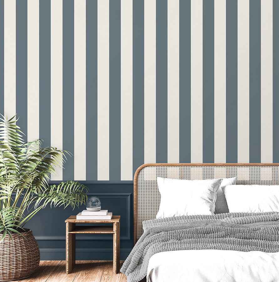 Tavish Blue Stripe Wallpaper - York Wallcoverings - FD43458 - York Wallcoverings Wallpaper