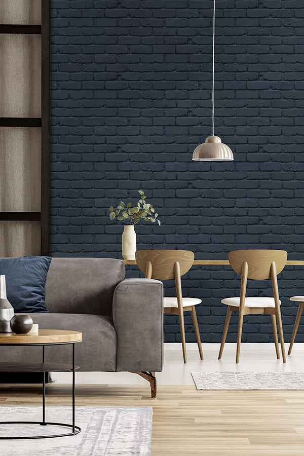 Alpin Navy Painted Brick Wallpaper - York Wallcoverings - FD43602 - York Wallcoverings Wallpaper
