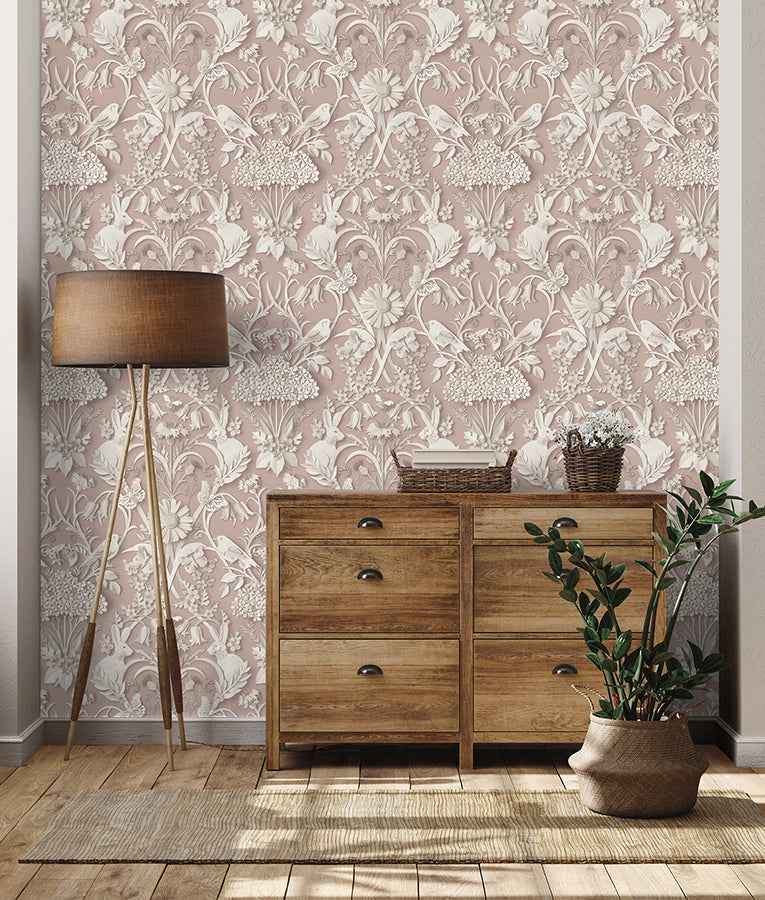 Fae Light Pink Woodland Wallpaper - York Wallcoverings - FD43607 - York Wallcoverings Wallpaper