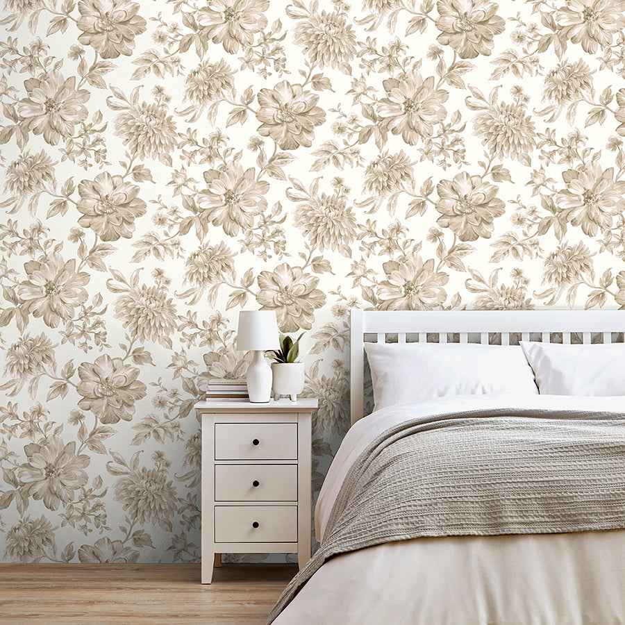 Gabriela Neutral Floral Wallpaper - York Wallcoverings - FD43611 - York Wallcoverings Wallpaper