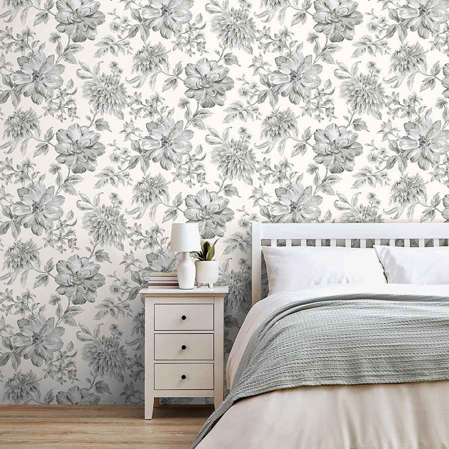 Gabriela Grey Floral Wallpaper - York Wallcoverings - FD43612 - York Wallcoverings Wallpaper