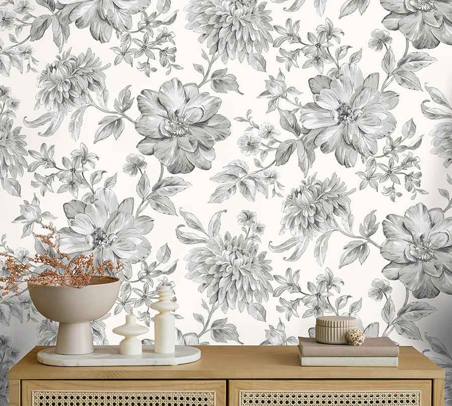 Gabriela Grey Floral Wallpaper - York Wallcoverings - FD43612 - York Wallcoverings Wallpaper
