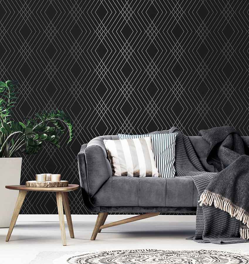 Shard Black Trellis Wallpaper - York Wallcoverings - FD43614 - York Wallcoverings Wallpaper