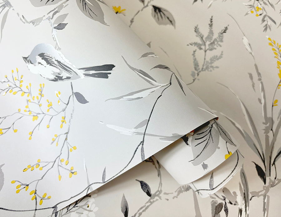 mariko-grey-botanical-wallpaper-york-wallcoverings-m1551 - York Wallcoverings Wallpaper