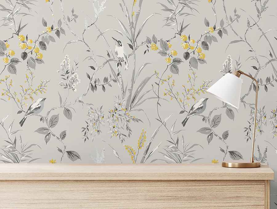 Mariko Grey Botanical Wallpaper - York Wallcoverings - M1551 - York Wallcoverings Wallpaper
