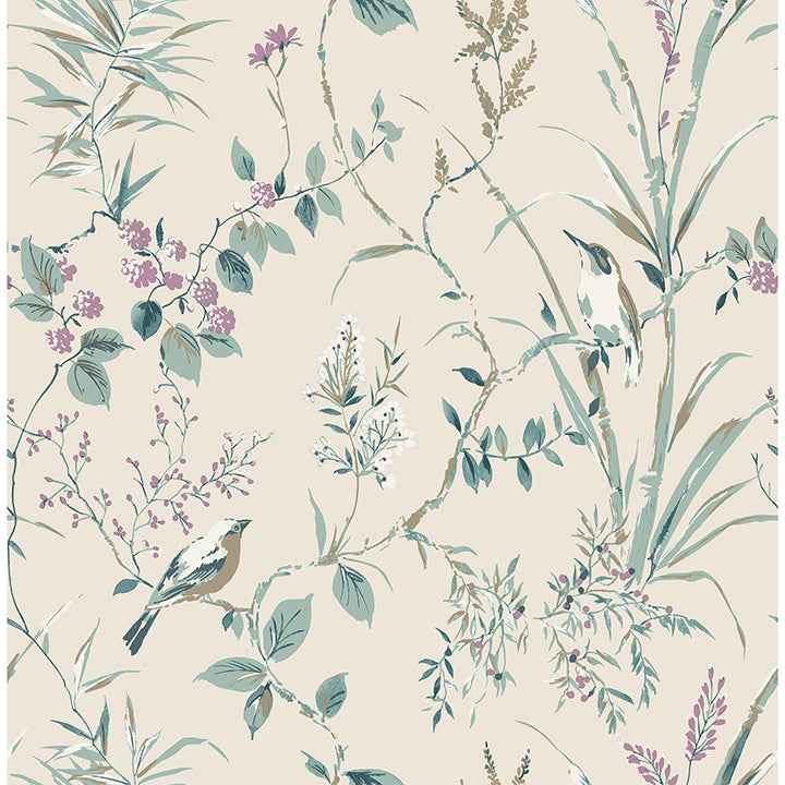 Mariko Teal Botanical Wallpaper - York Wallcoverings - M1554