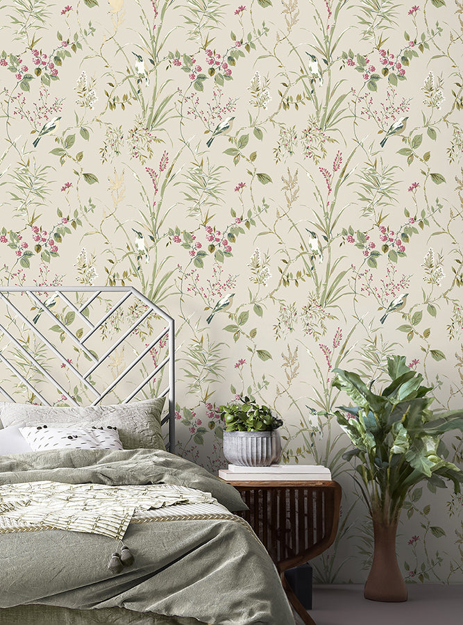 mariko-neutral-botanical-wallpaper-york-wallcoverings-m1855 - York Wallpaper Wallpaper