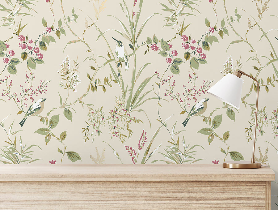 mariko-neutral-botanical-wallpaper-york-wallcoverings-m1855 - York Wallpaper Wallpaper