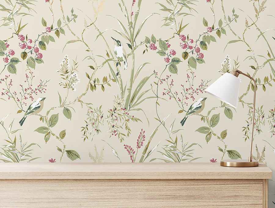 Mariko Neutral Botanical Wallpaper - York Wallcoverings - M1855 - York Wallcoverings Wallpaper