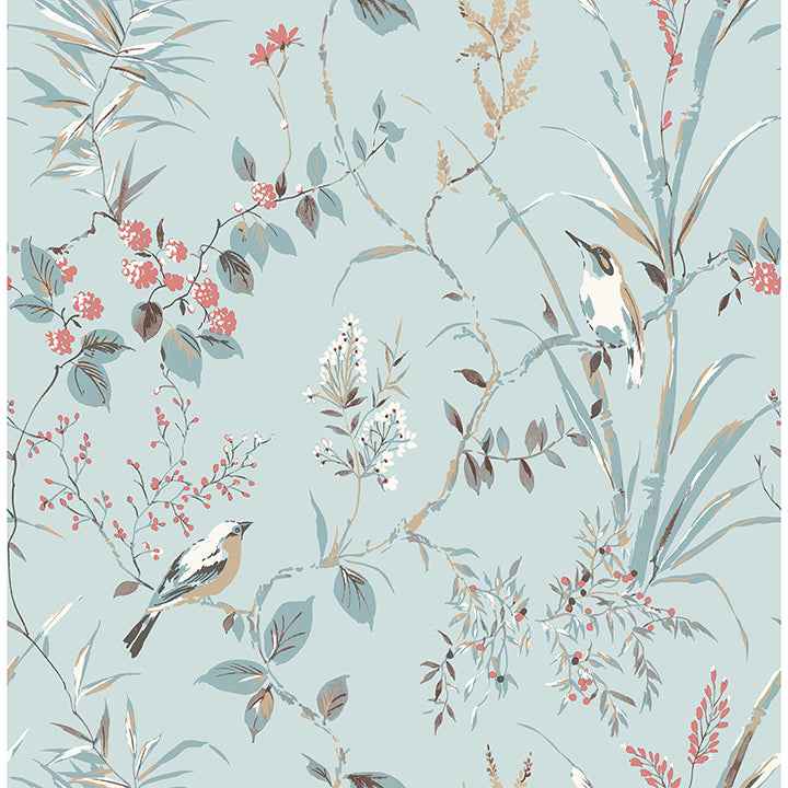 Mariko Light Blue Botanical Wallpaper - York Wallcoverings - M1856 - York Wallcoverings Wallpaper