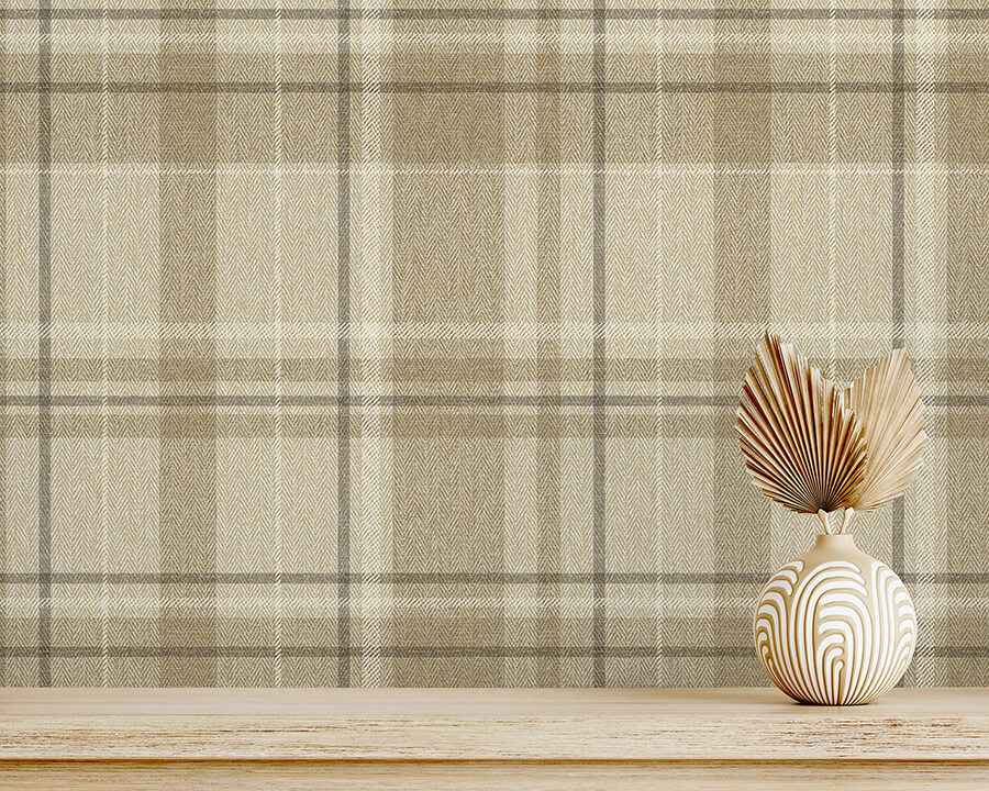 Harris Light Brown Plaid Chevron Wallpaper - York Wallcoverings - M1868 - York Wallcoverings Wallpaper