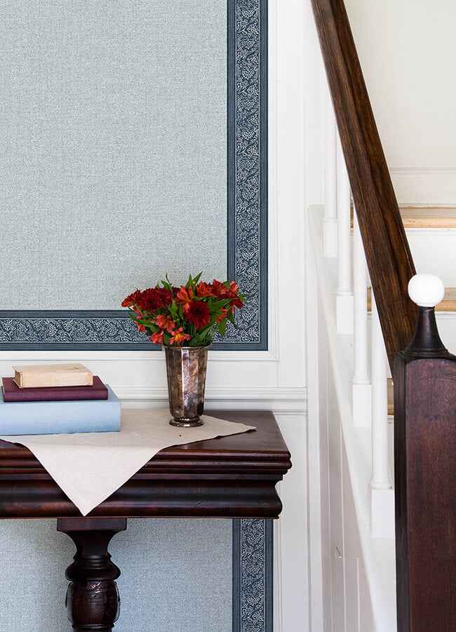 Carved Floral Blue Trim Wall Border - York Wallcoverings - 4148-14502 - York Wallcoverings Wallpaper