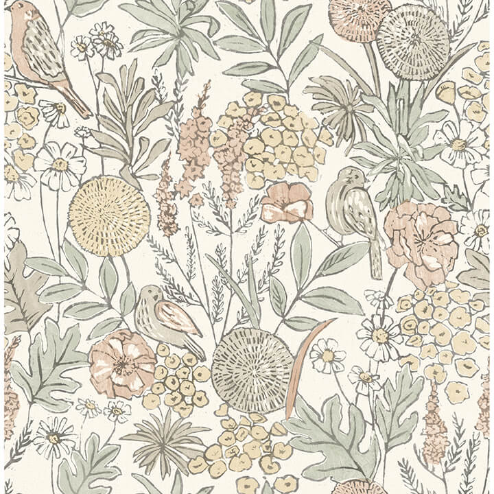 goldfinch-peach-birds-and-blooms-wallpaper-york-wallcoverings-4148-27410 - York Wallcoverings Wallpaper
