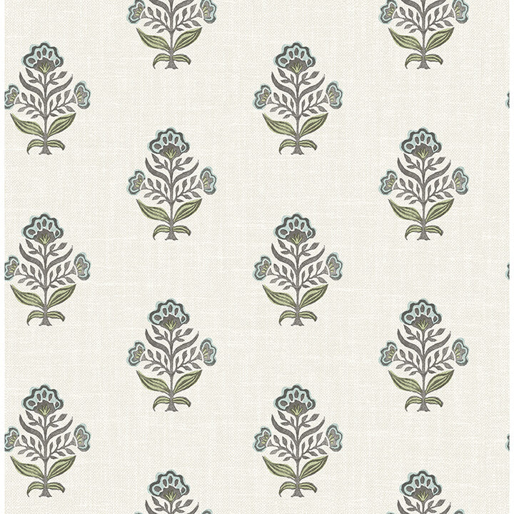 hollyhock-aqua-floral-crest-wallpaper-york-wallcoverings-4148-27415 - York Wallcoverings Papel pintado