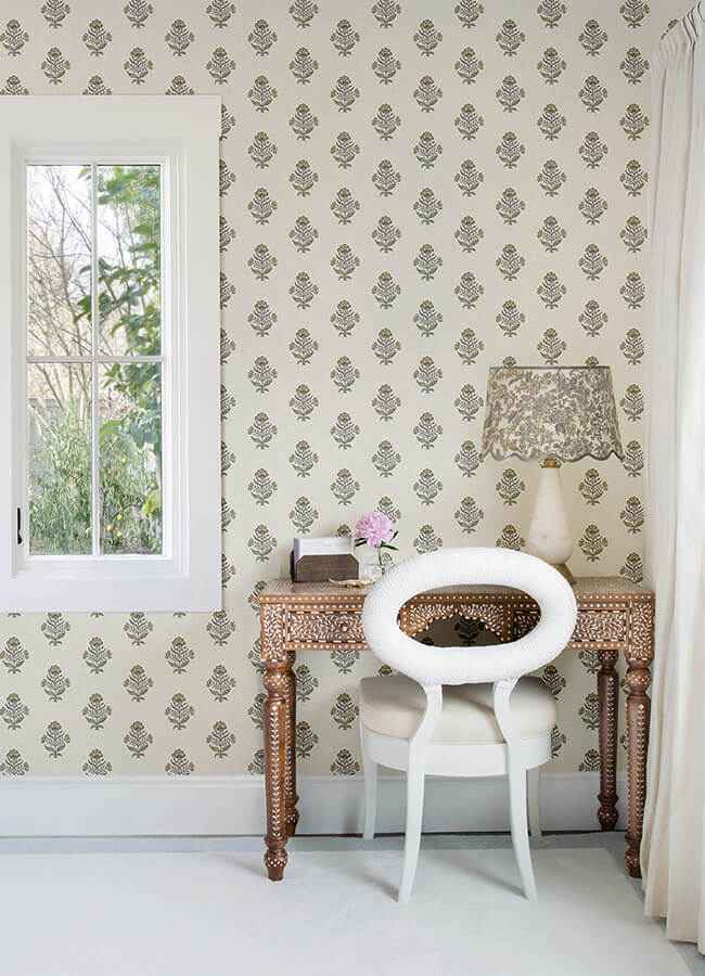 Hollyhock Honey Floral Crest Wallpaper - York Wallcoverings - 4148-27416 - York Wallcoverings Wallpaper