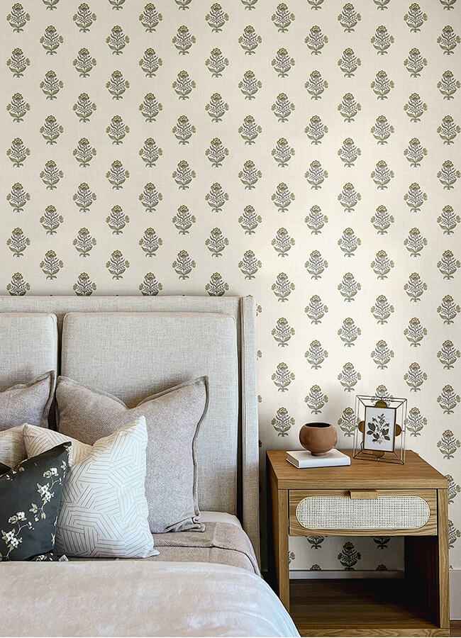Hollyhock Honey Floral Crest Wallpaper - York Wallcoverings - 4148-27416 - York Wallcoverings Wallpaper