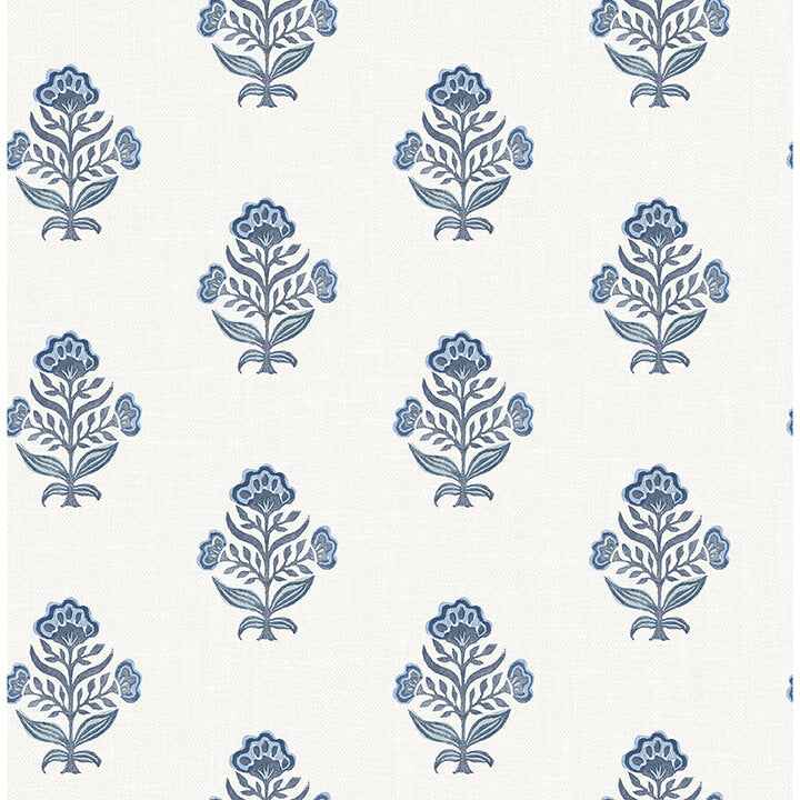 Hollyhock Blue Floral Crest Wallpaper - York Wallcoverings - 4148-27417