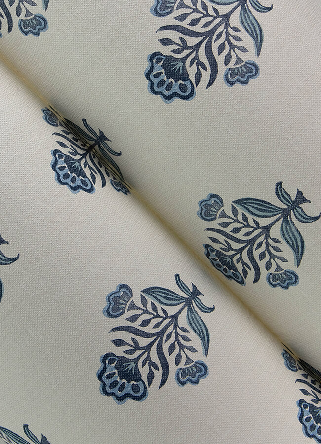 hollyhock-blue-floral-crest-wallpaper-york-wallcoverings-4148-27417 - York Wallcoverings Wallpaper