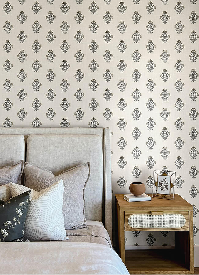 hollyhock-black-floral-crest-wallpaper-york-wallcoverings-4148-27418 - York Wallcoverings Papel pintado