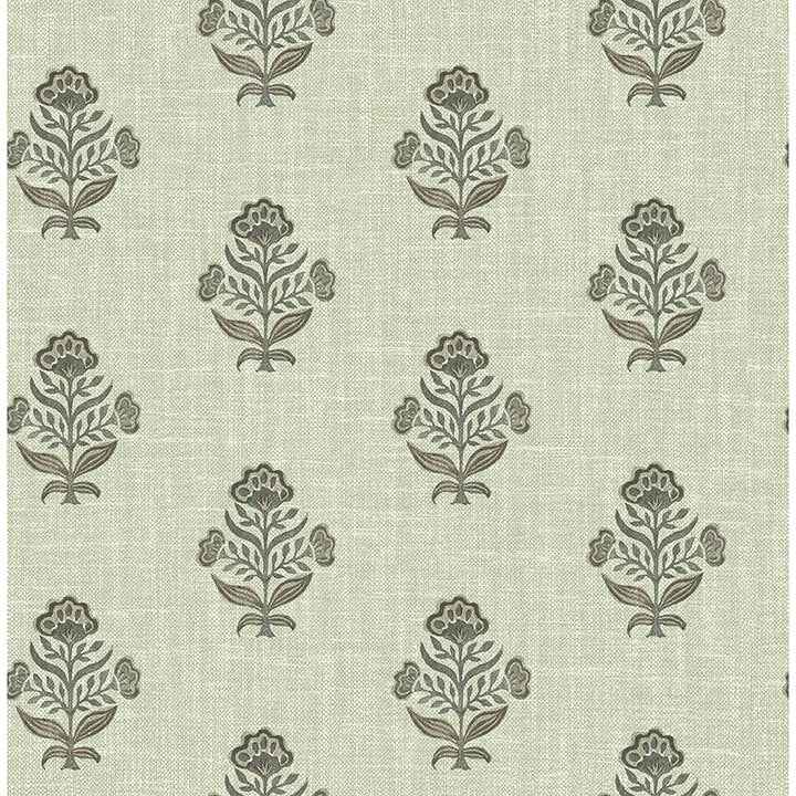 Hollyhock Green Floral Crest Wallpaper - York Wallcoverings - 4148-27419 - York Wallcoverings Wallpaper