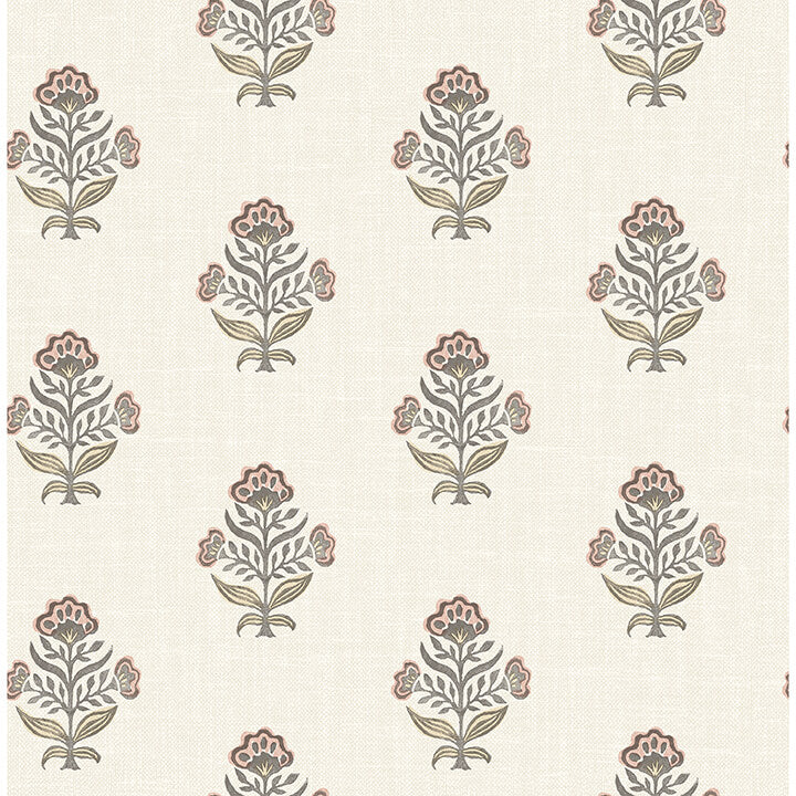 hollyhock-rust-floral-crest-wallpaper-york-wallcoverings-4148-27420 - York Wallcoverings Wallpaper