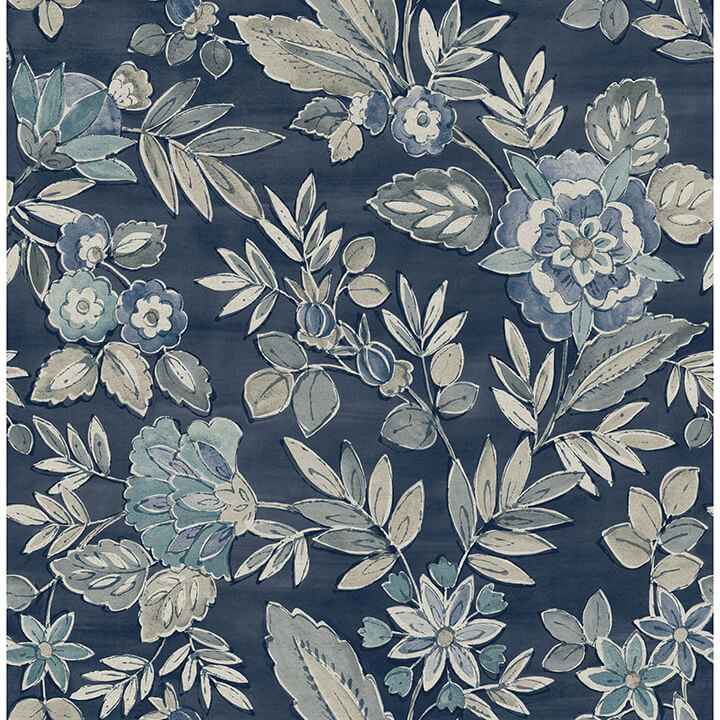 Begonia Indigo Floral Trail Wallpaper - York Wallcoverings - 4148-27422