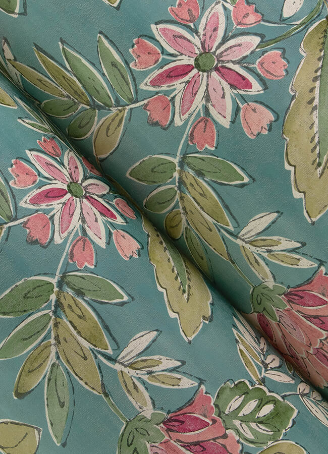 begonia-teal-floral-trail-wallpaper-york-wallcoverings-4148-27423 - York Wallcoverings Wallpaper