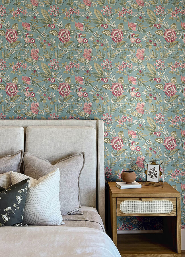 begonia-teal-floral-trail-wallpaper-york-wallcoverings-4148-27423 - York Wallcoverings Wallpaper