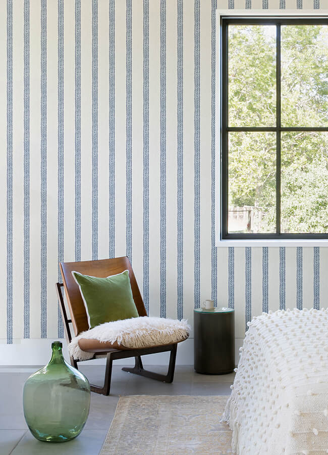 mandevilla-blue-vine-stripe-wallpaper-york-wallcoverings-4148-27428 - York Wallcoverings Wallpaper