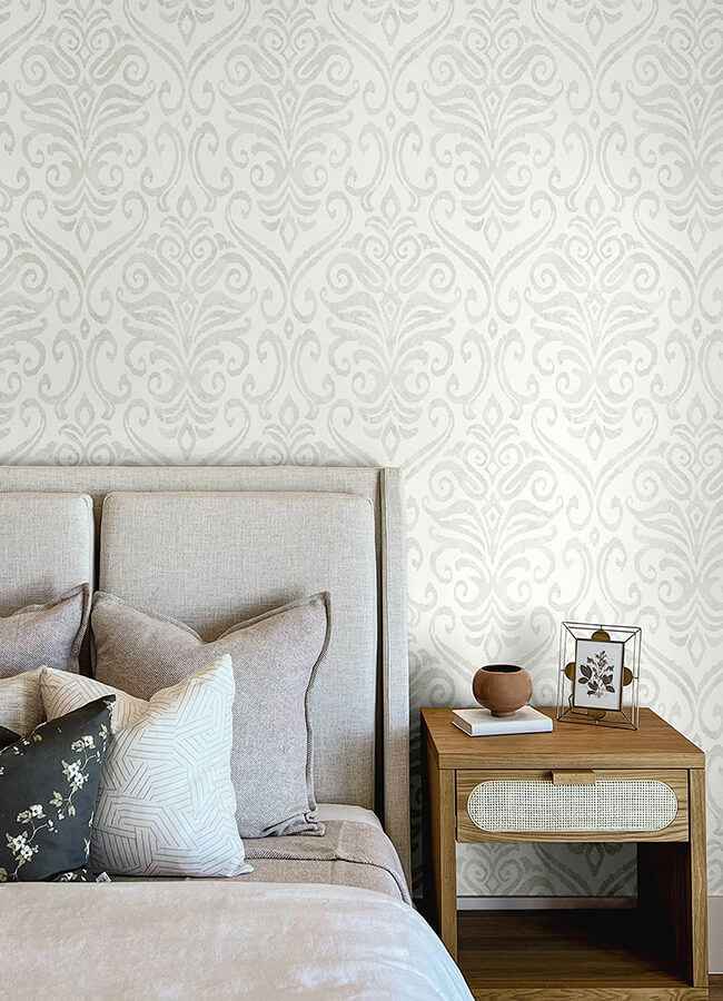 Adavu Dove Damask Wallpaper - York Wallcoverings - 4148-27437 - York Wallcoverings Wallpaper