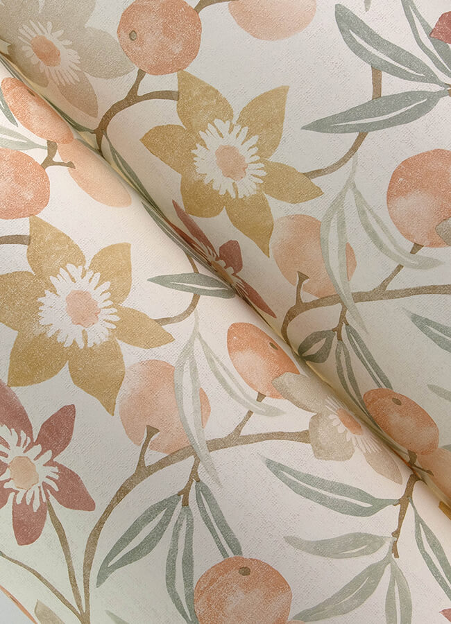 passiflora-peach-fruit-and-floral-wallpaper-york-wallcoverings-4148-27447 - York Wallcoverings Wallpaper