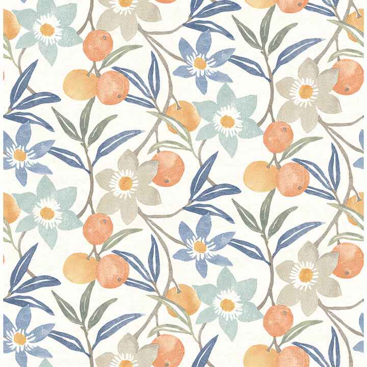 Passiflora Blue Fruit and Floral Wallpaper - York Wallcoverings - 4148-27448 - York Wallcoverings Wallpaper