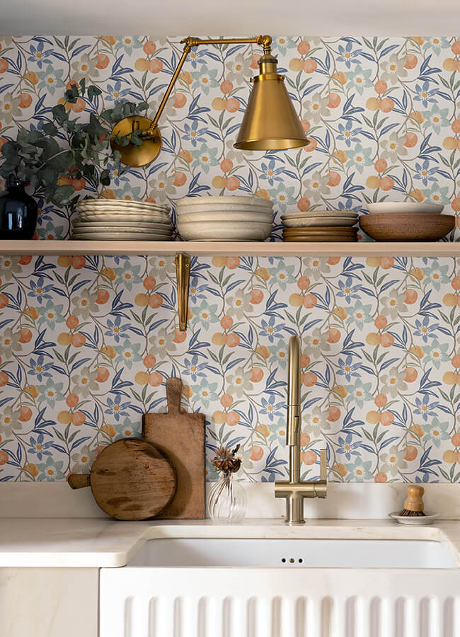 passiflora-blue-fruit-and-floral-wallpaper-york-wallcoverings-4148-27448 - York Wallcoverings Papel pintado