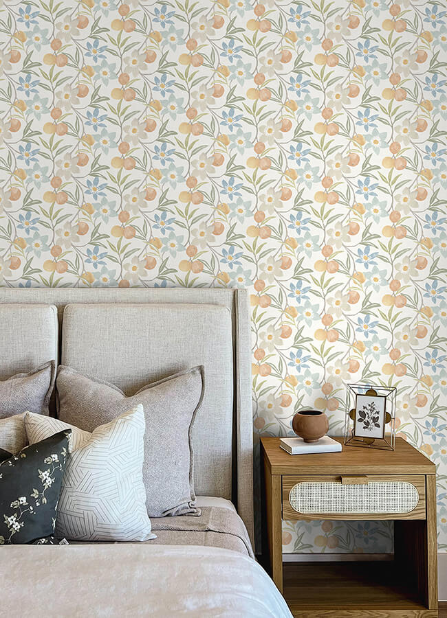 passiflora-apricot-fruit-and-floral-wallpaper-york-wallcoverings-4148-27449 - York Wallcoverings Papel pintado