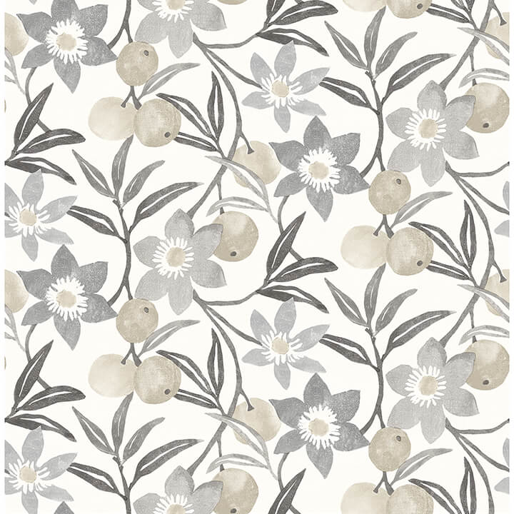 passiflora-charcoal-fruit-and-floral-wallpaper-york-wallcoverings-4148-27451 - York Wallcoverings Wallpaper