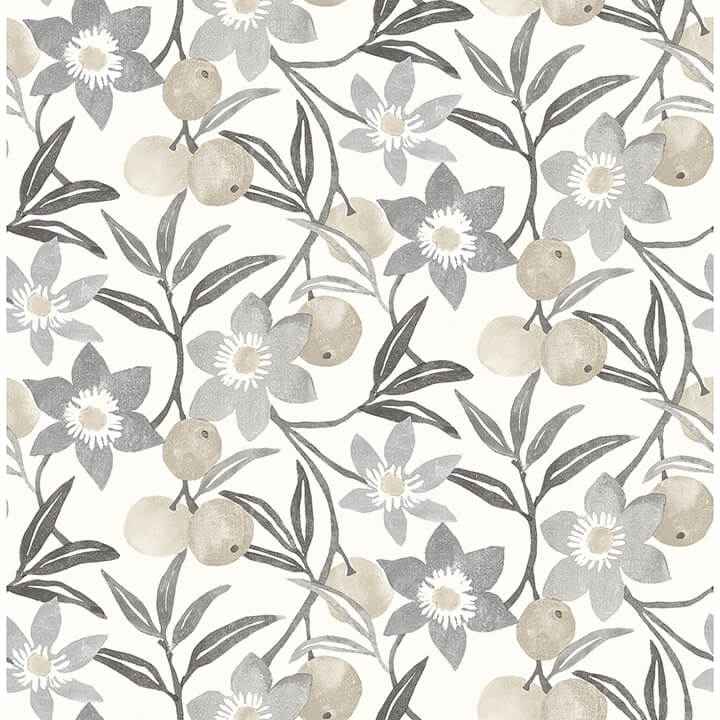 Passiflora Charcoal Fruit and Floral Wallpaper - York Wallcoverings - 4148-27451 - York Wallcoverings Wallpaper
