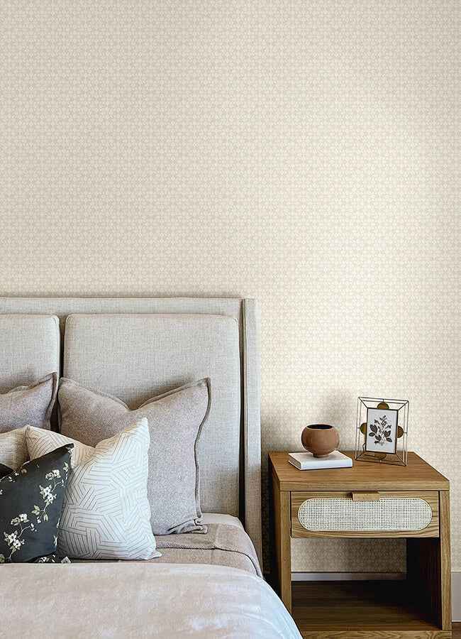 Phlox Beige Floral Stamp Wallpaper - York Wallcoverings - 4148-27453 - York Wallcoverings Wallpaper