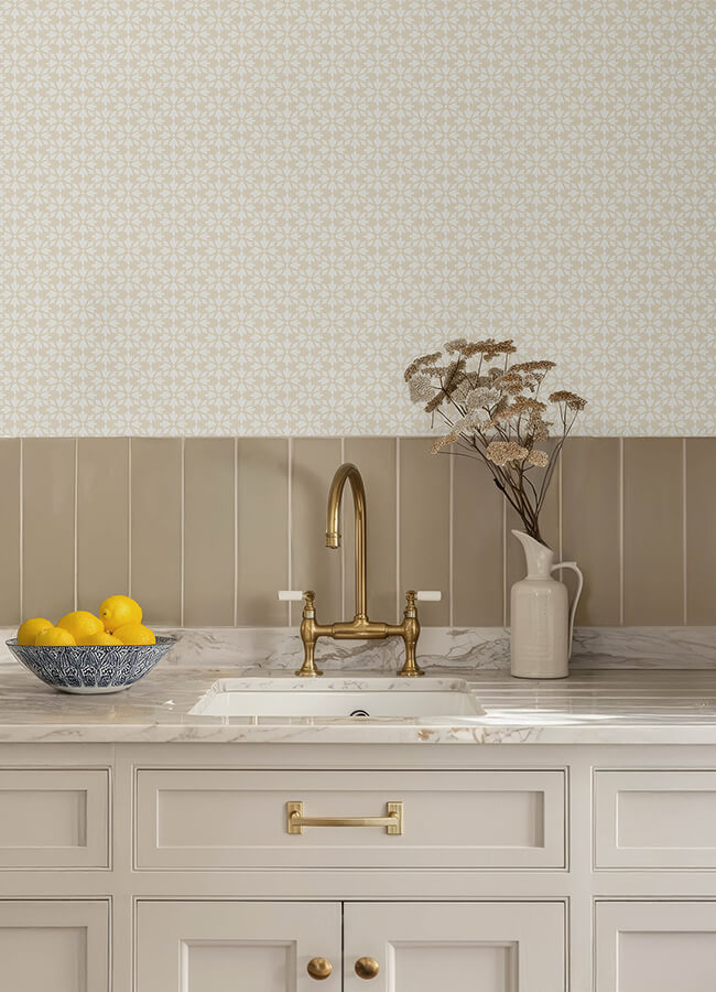 phlox-khaki-floral-stamp-wallpaper-york-wallcoverings-4148-27455 - York Wallcoverings Papel pintado