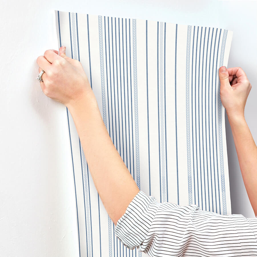 navarres-stripe-blue-faux-linen-wallpaper-york-wallcoverings-4172-27484 - York Wallcoverings Wallpaper