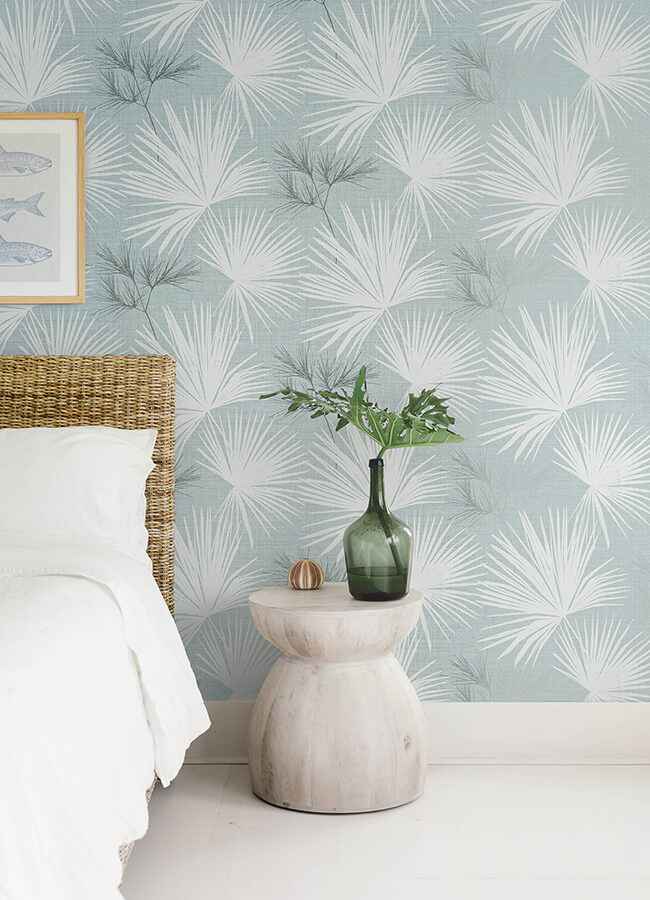 Hatteras Sky Blue Palms Wallpaper - York Wallcoverings - 4172-27491